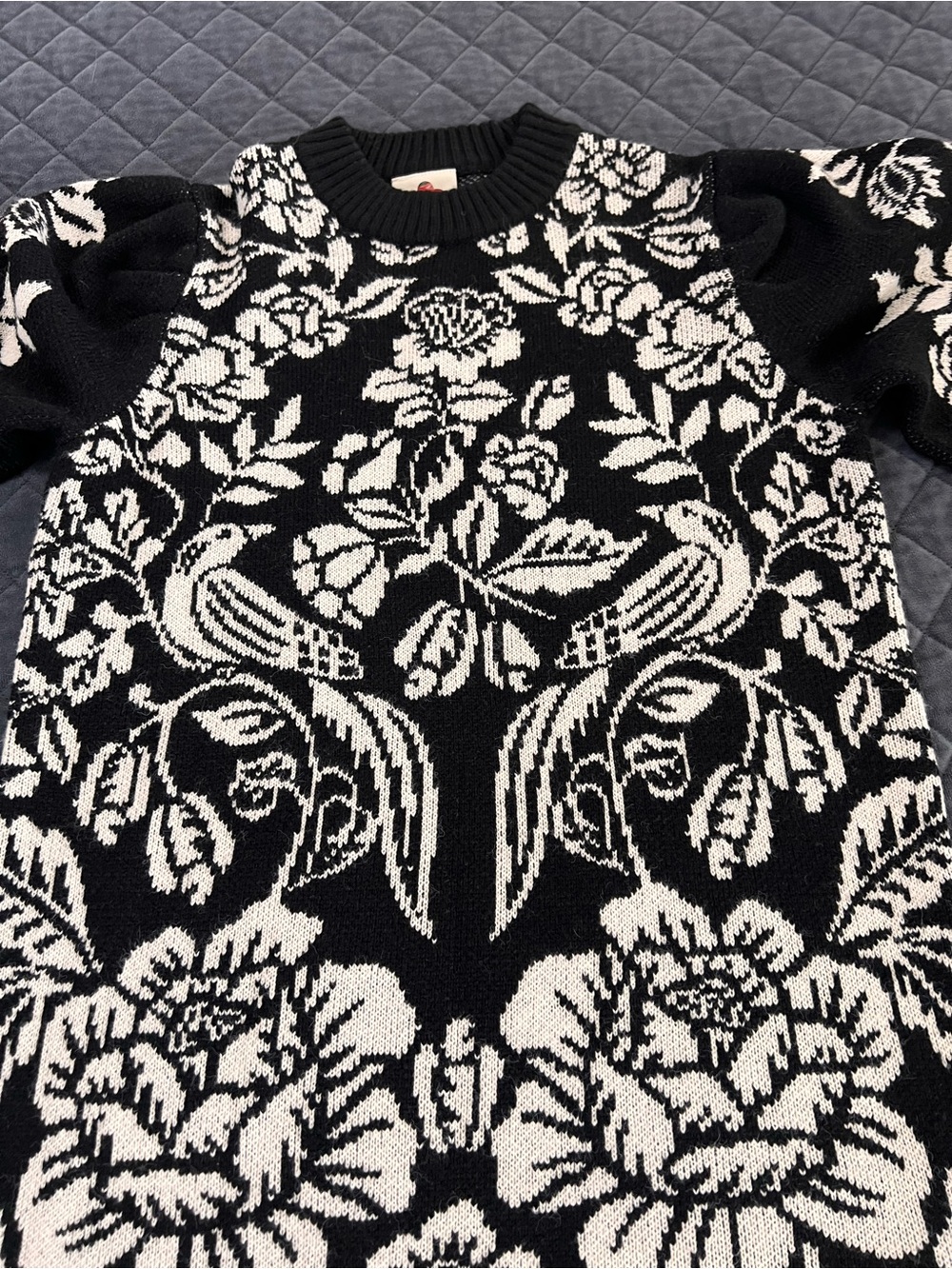 Farm Rio Sweater Dress Women’s Medium Cashew & Birds Floral Chunky Knit L - Picture 11 of 11
